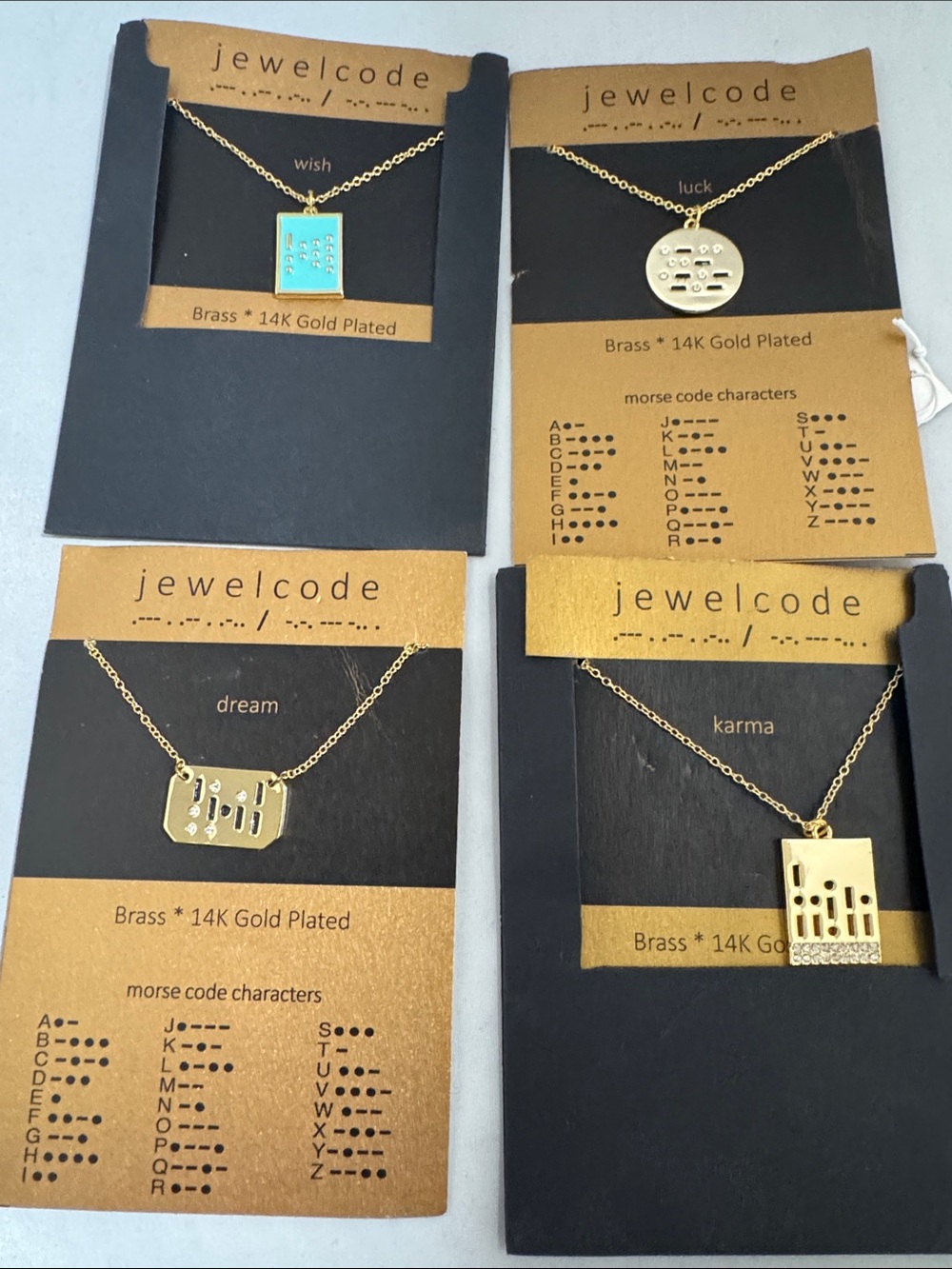 Jewelcode Gold-Plated Morse Code Necklace — Blue & Gold Options